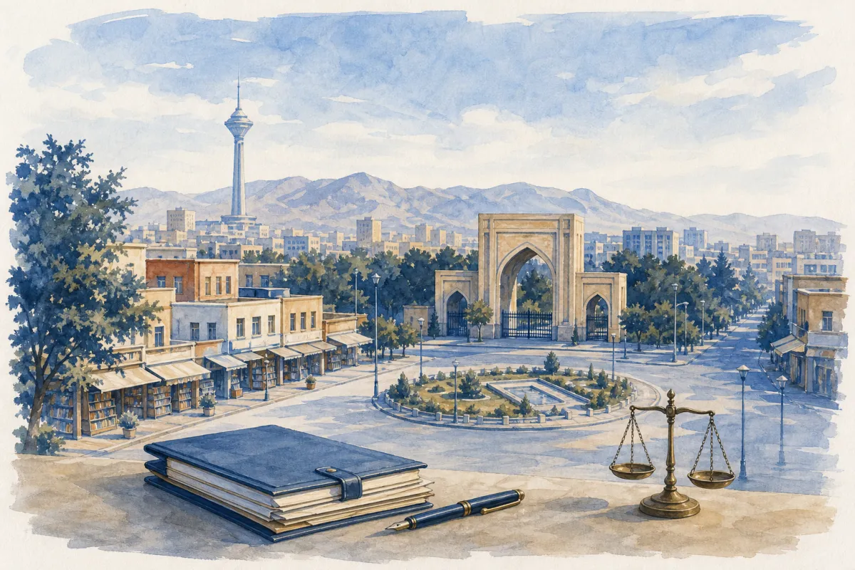 تصویرسازی راهنمای انتخاب وکیل و مشاورهٔ حقوقی در میدان انقلاب تهران